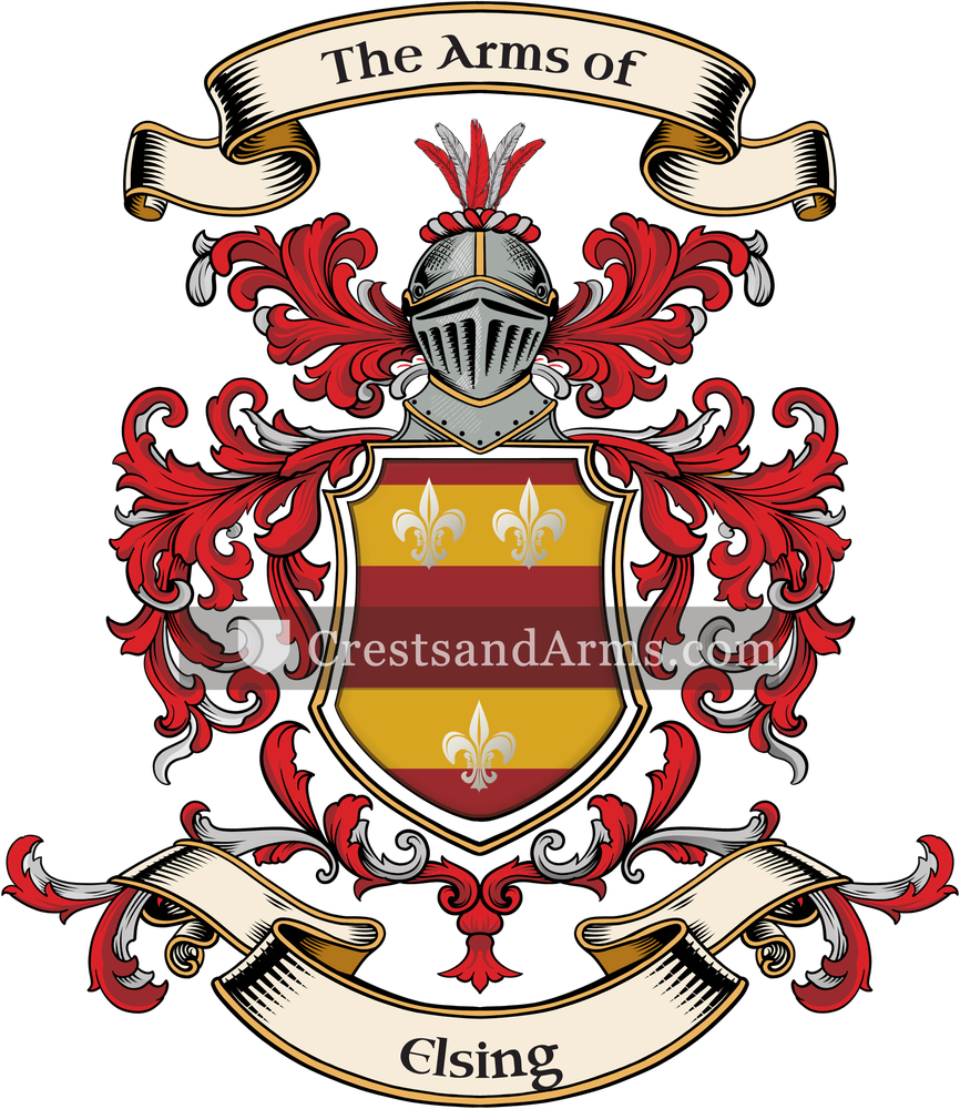 The Elsing coat of arms, drawn from the recorded blazon