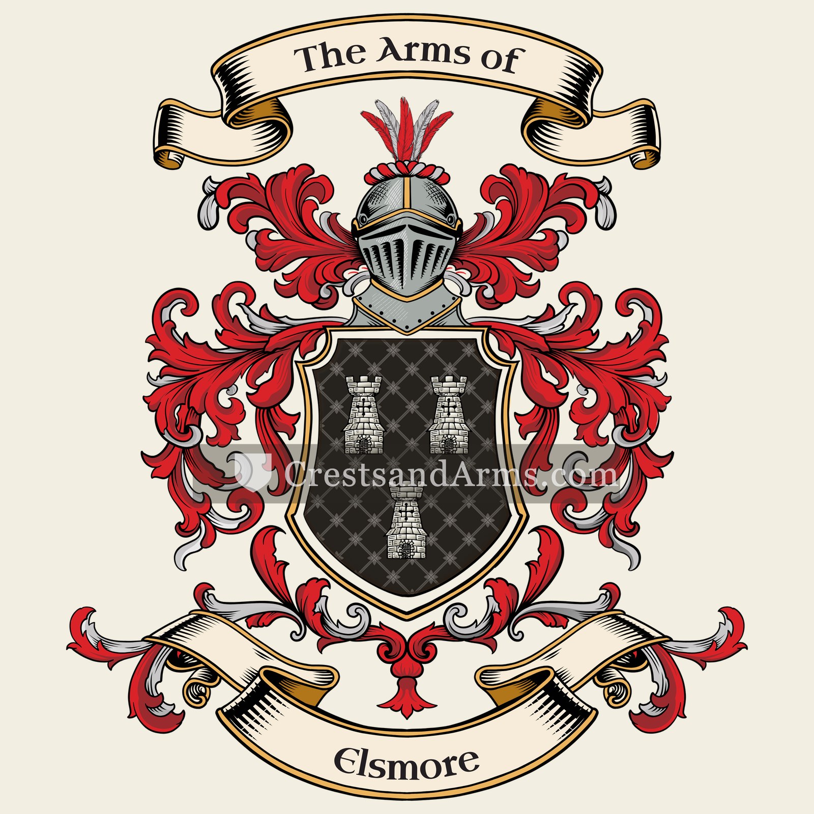 The Elsmore coat of arms, drawn from the recorded blazon
