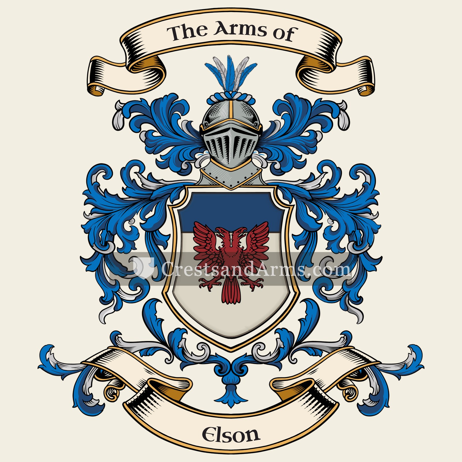 The Elson coat of arms, drawn from the recorded blazon