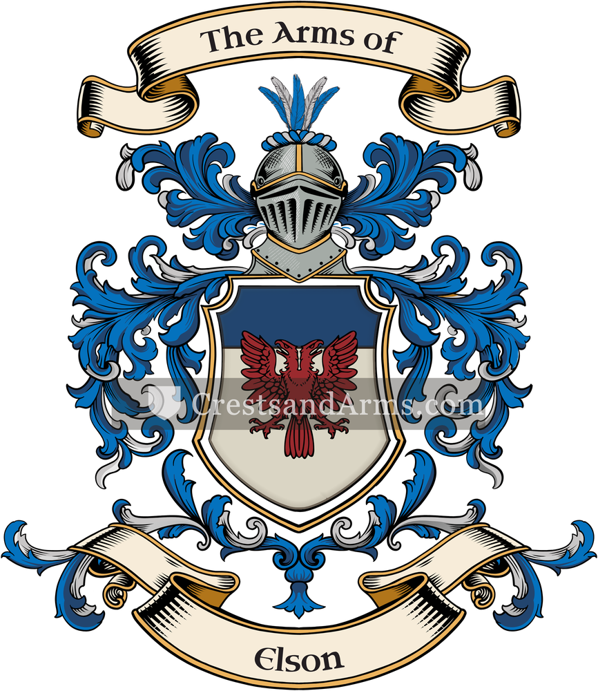 The Elson coat of arms, drawn from the recorded blazon