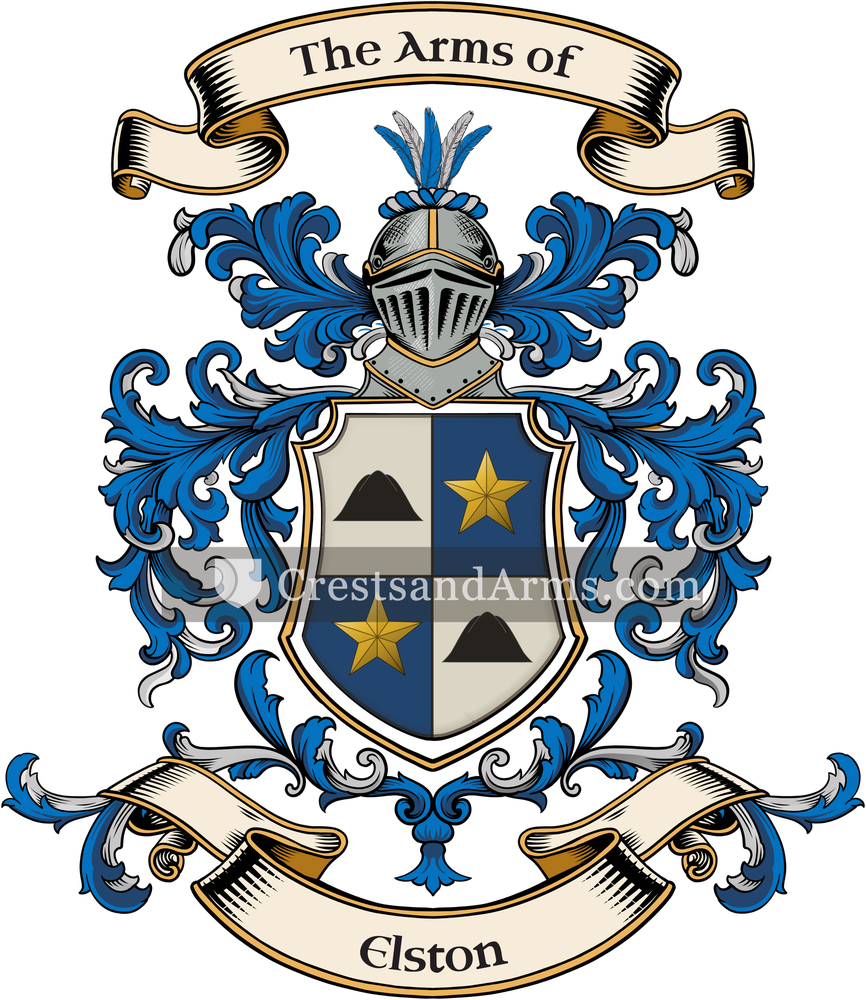 The Elston coat of arms, drawn from the recorded blazon