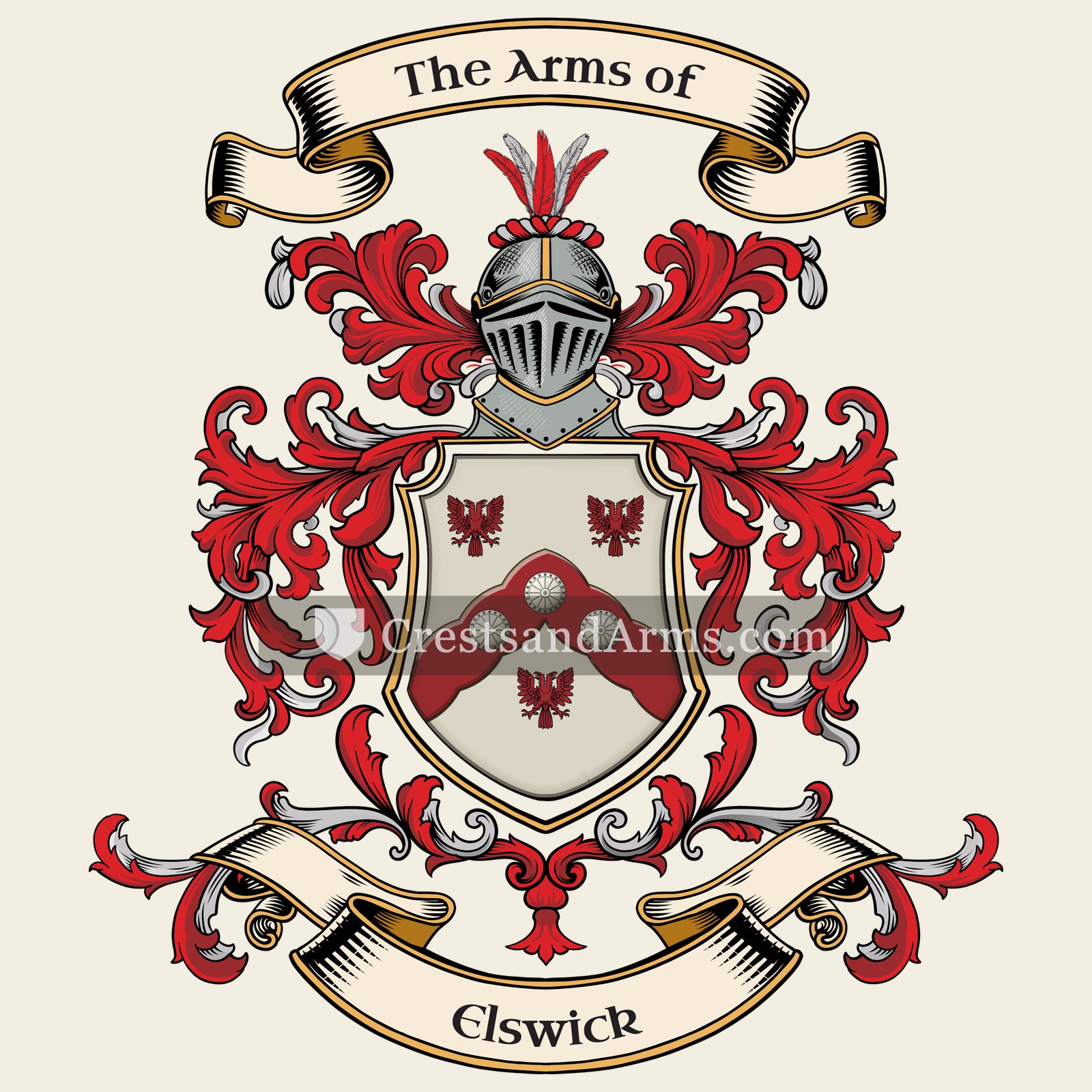The Elswick coat of arms, drawn from the recorded blazon