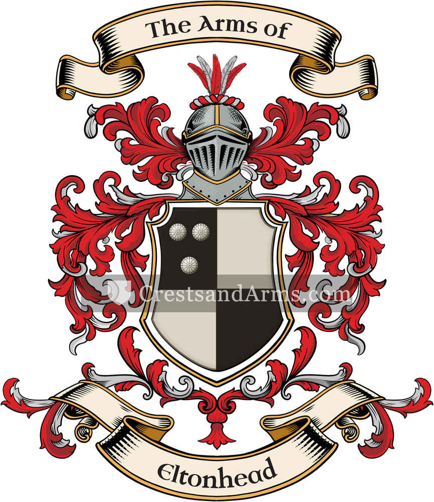 The Eltonhead coat of arms, drawn from the recorded blazon