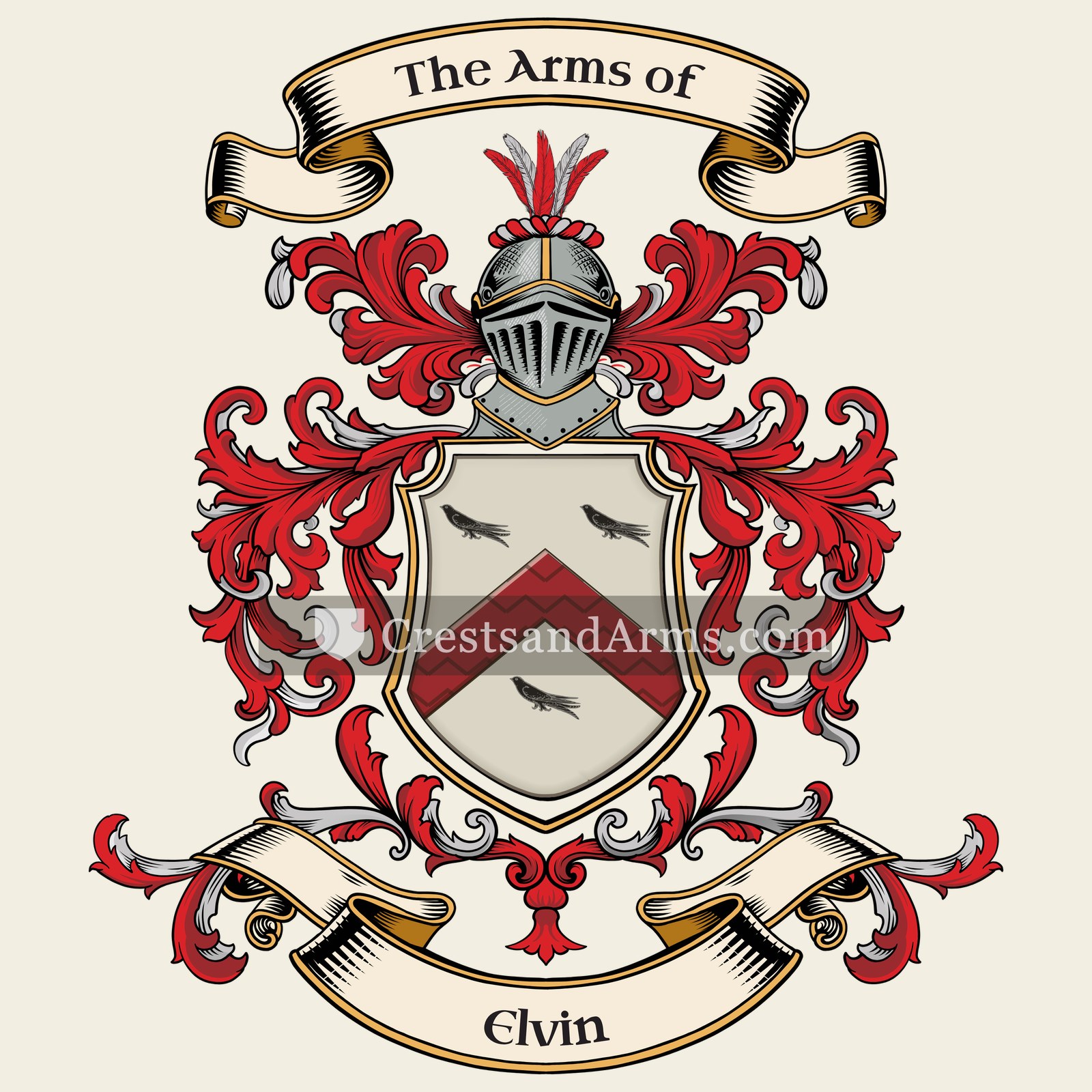The Elvin coat of arms, drawn from the recorded blazon