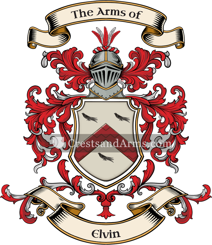 The Elvin coat of arms, drawn from the recorded blazon