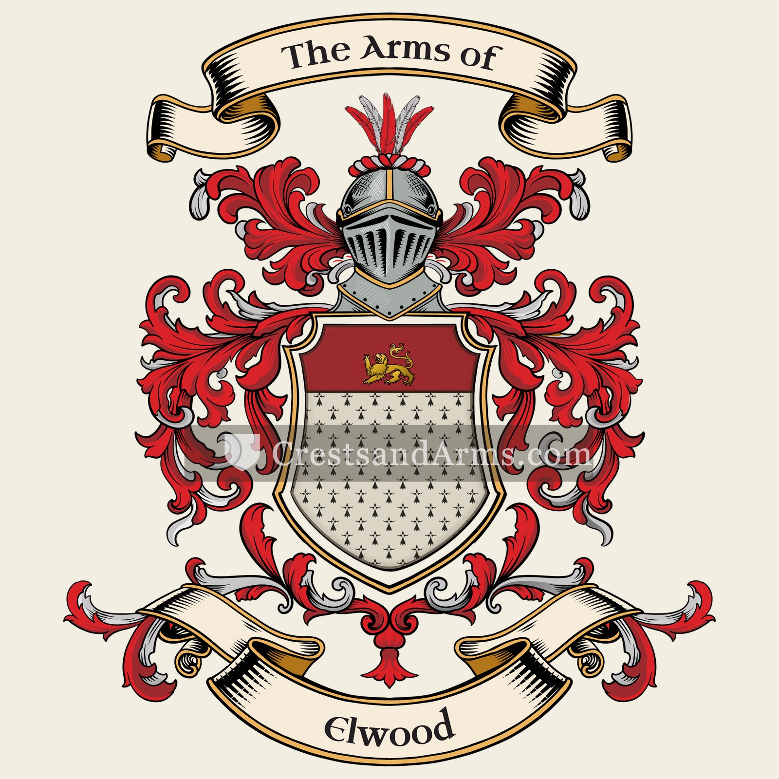The Elwood coat of arms, drawn from the recorded blazon
