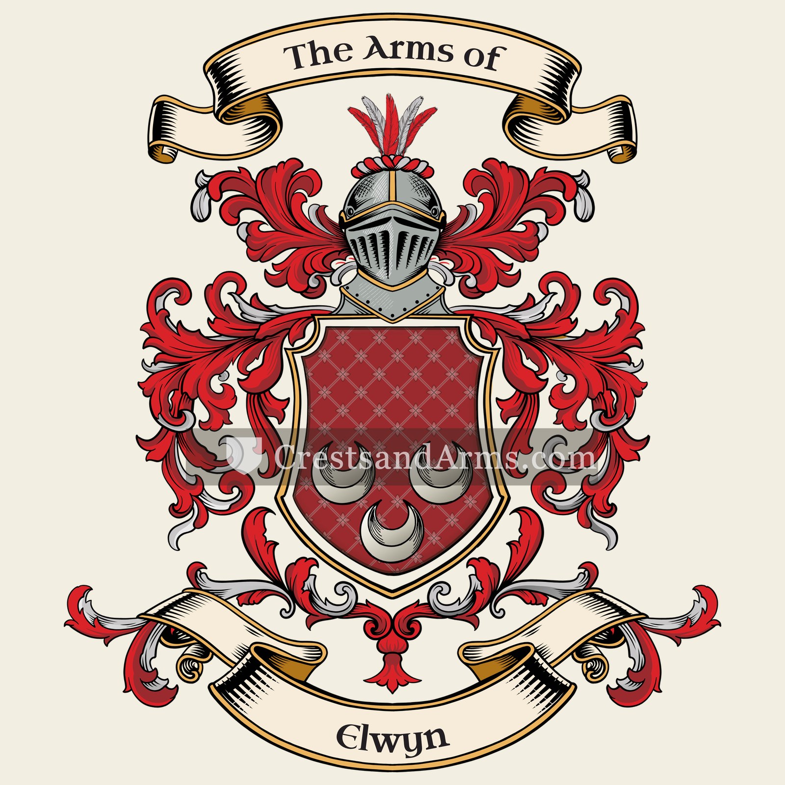 The Elwyn coat of arms, drawn from the recorded blazon