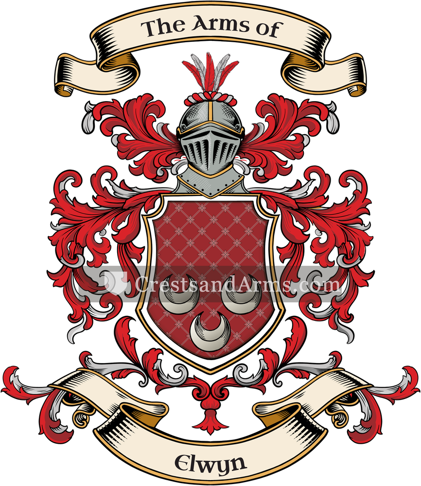 The Elwyn coat of arms, drawn from the recorded blazon