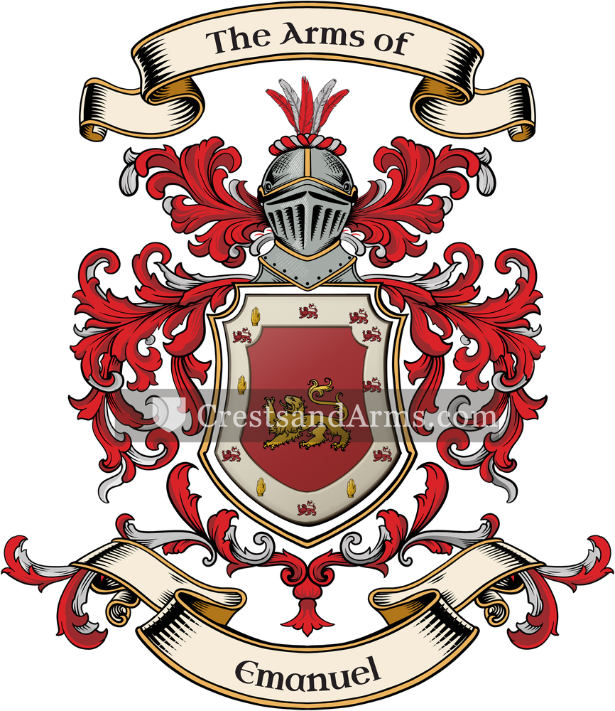 The Emanuel coat of arms, drawn from the recorded blazon