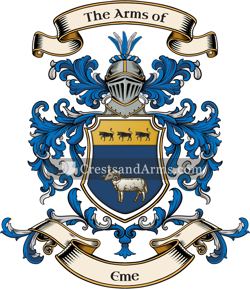 The Eme coat of arms, drawn from the recorded blazon