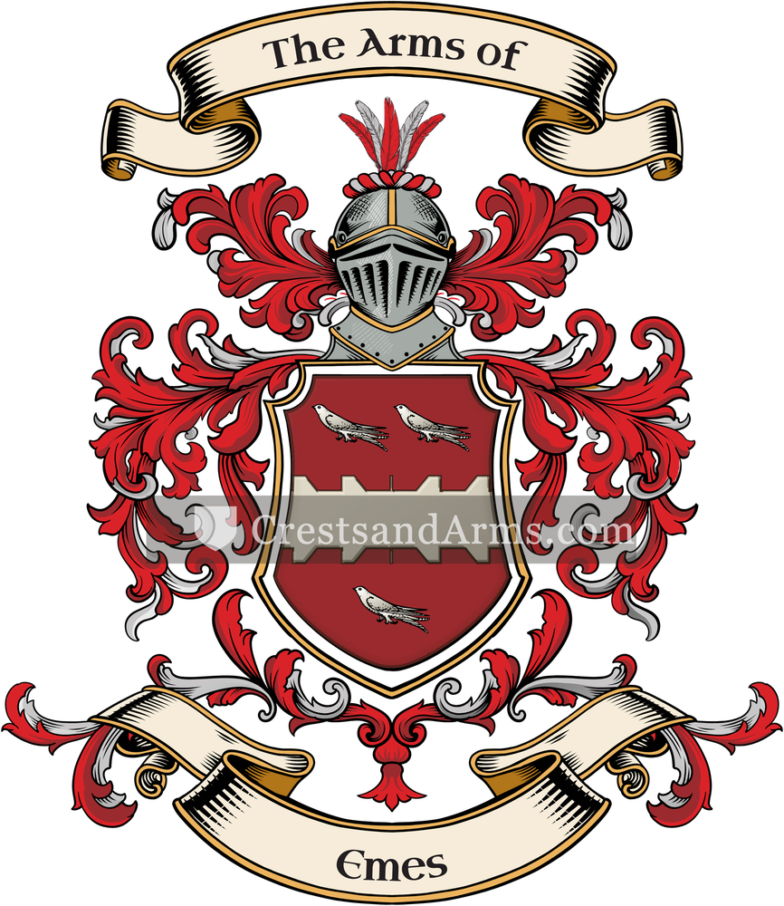 The Emes coat of arms, drawn from the recorded blazon