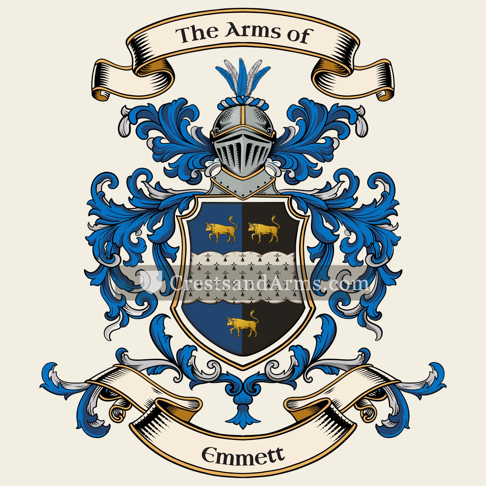 The Emmett coat of arms, drawn from the recorded blazon