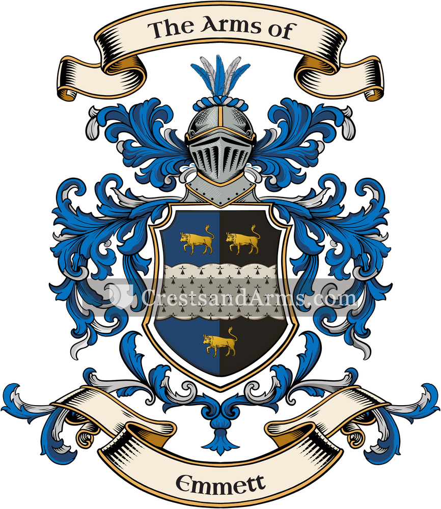 The Emmett coat of arms, drawn from the recorded blazon