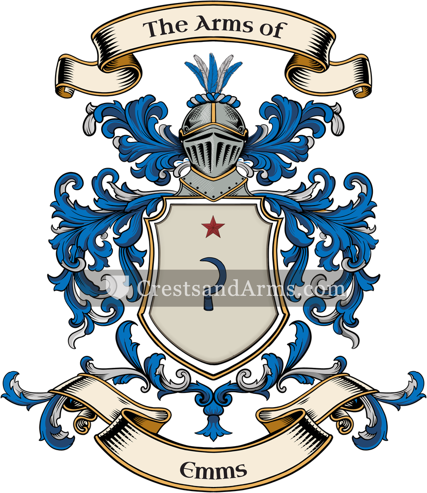 The Emms coat of arms, drawn from the recorded blazon