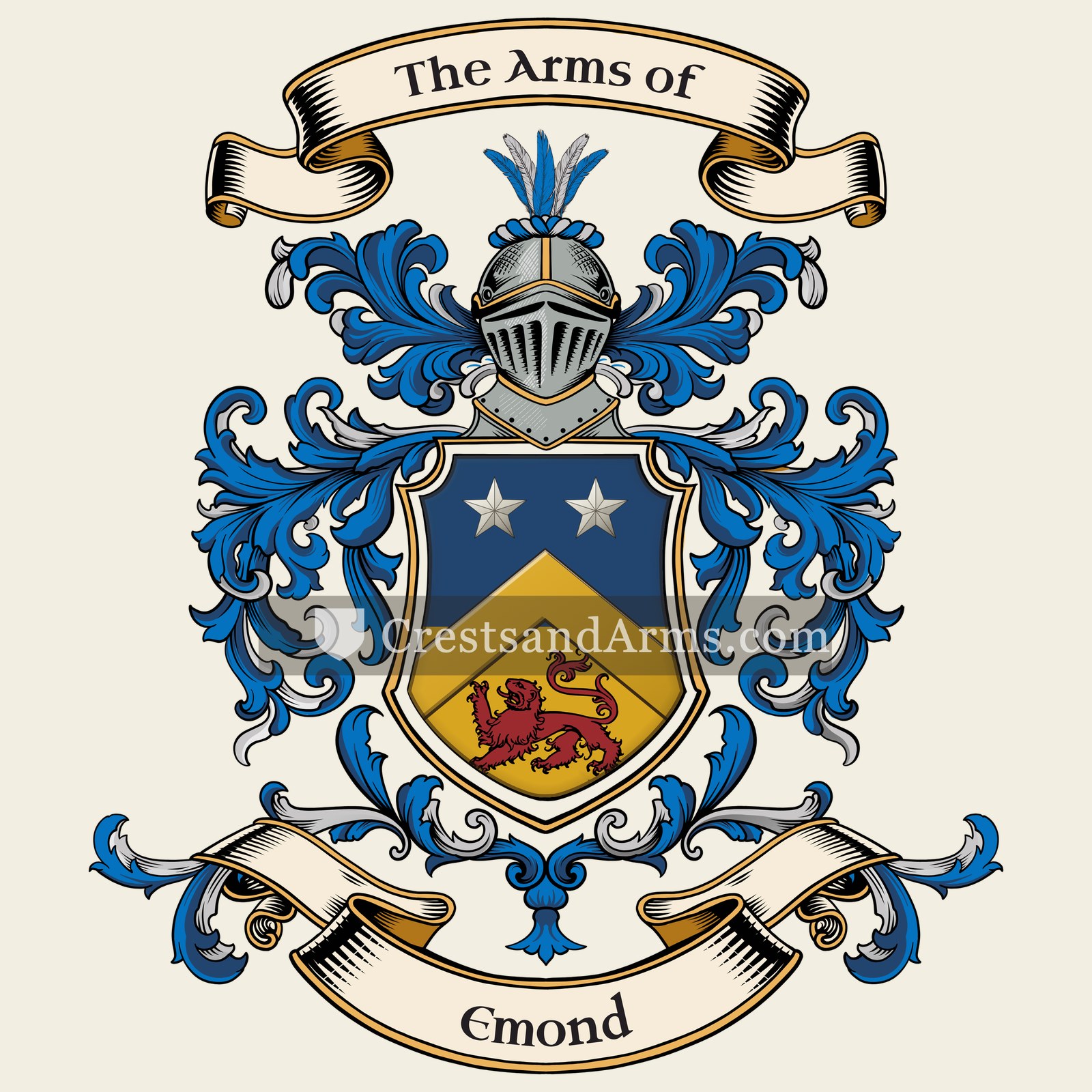 The Emond coat of arms, drawn from the recorded blazon