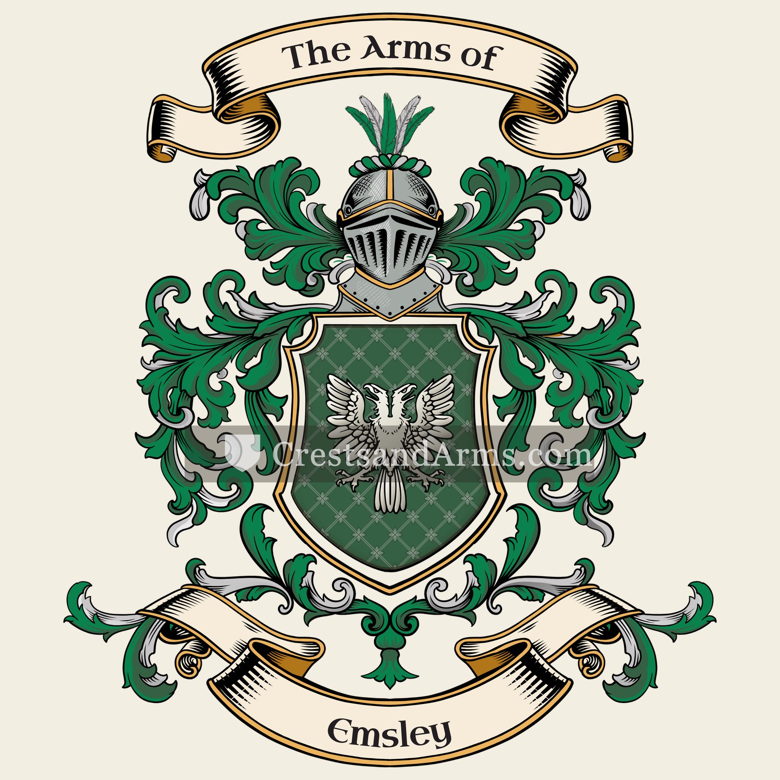 The Emsley coat of arms, drawn from the recorded blazon