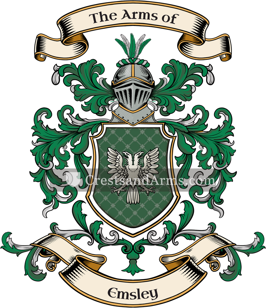 The Emsley coat of arms, drawn from the recorded blazon