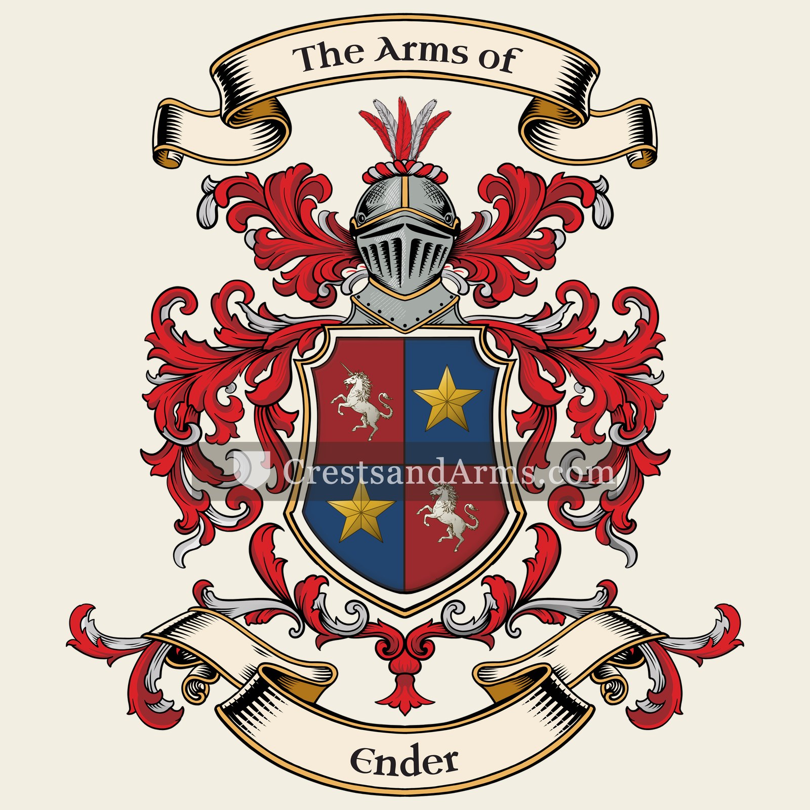 The Ender coat of arms, drawn from the recorded blazon