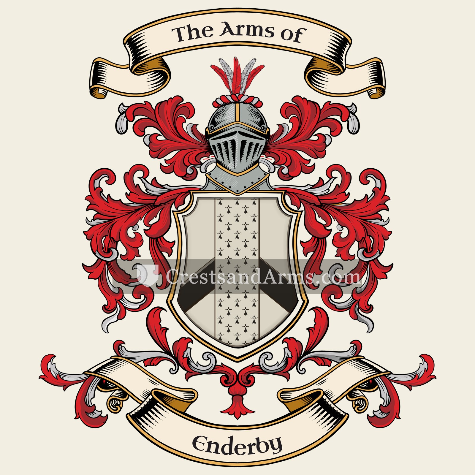 The Enderby coat of arms, drawn from the recorded blazon