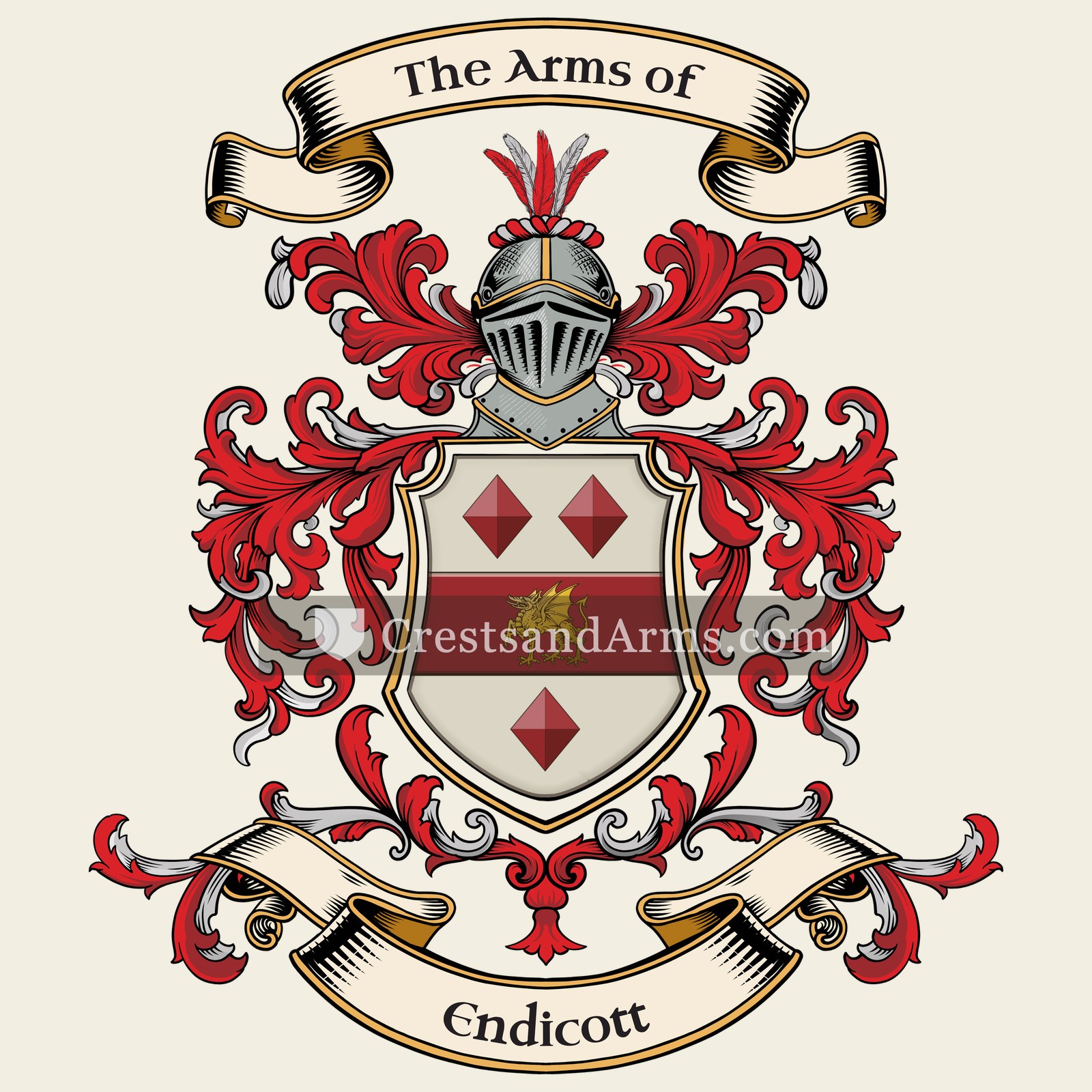 The Endicott coat of arms, drawn from the recorded blazon