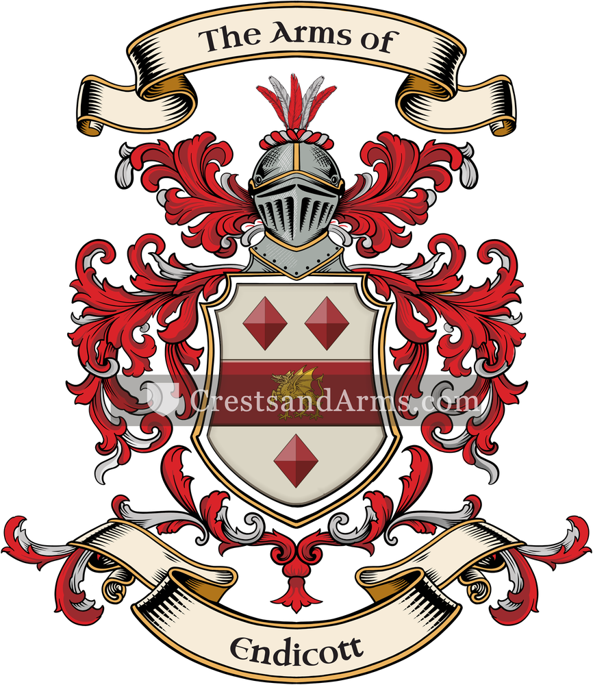 The Endicott coat of arms, drawn from the recorded blazon