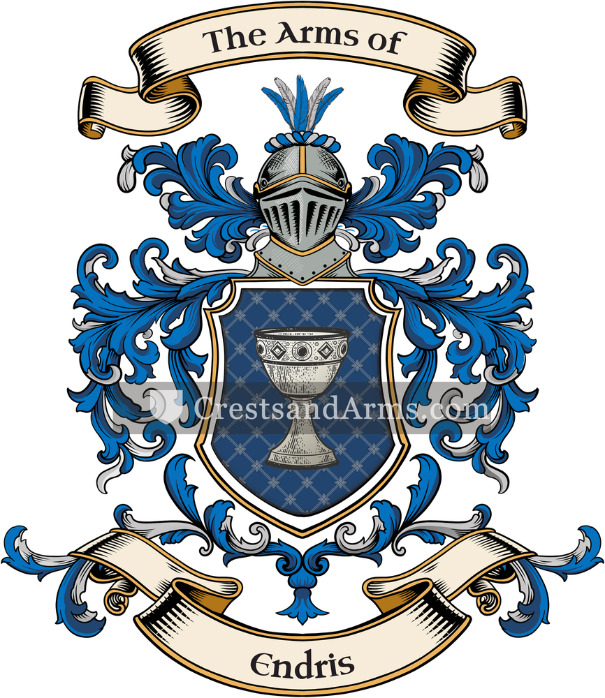 The Endris coat of arms, drawn from the recorded blazon