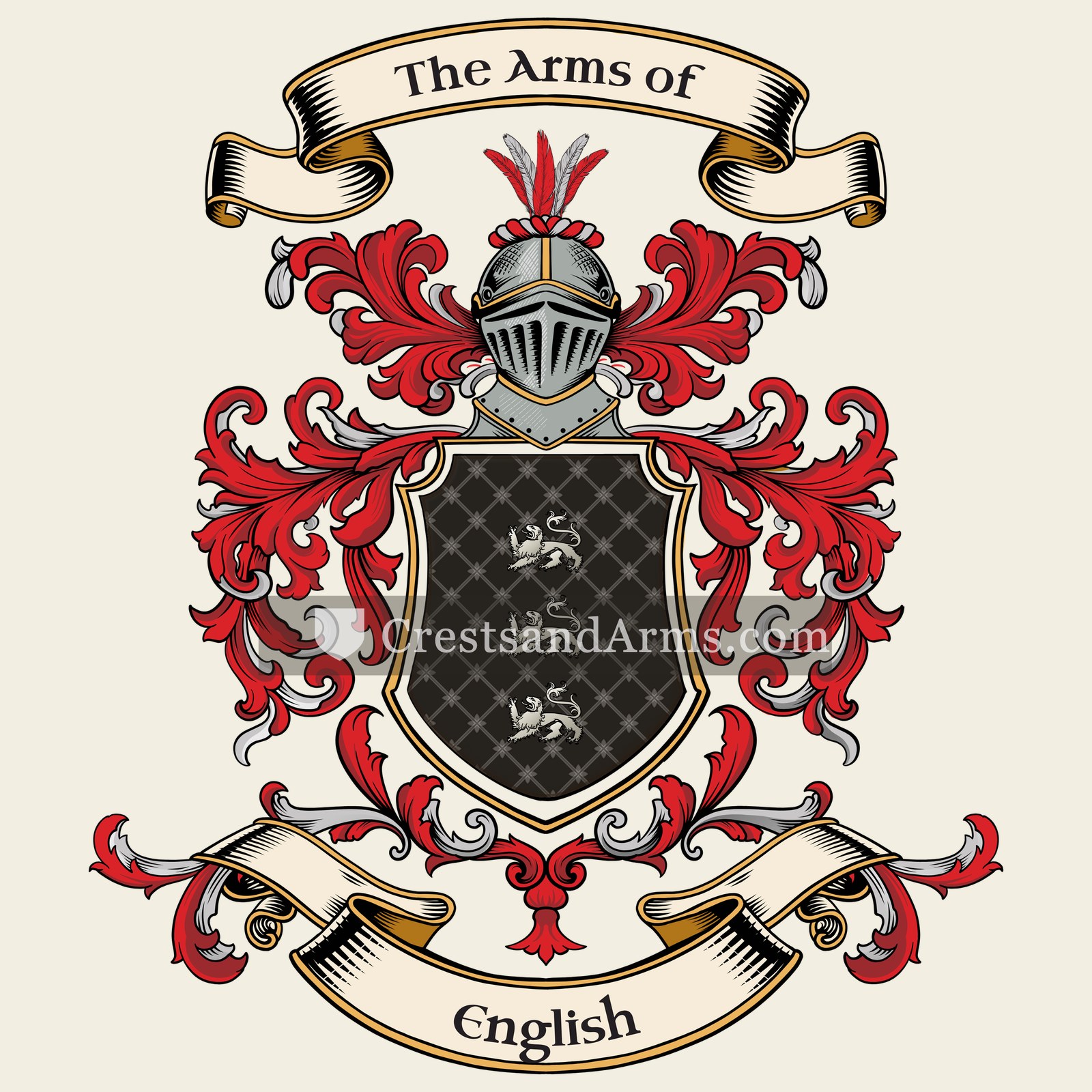 The English coat of arms, drawn from the recorded blazon