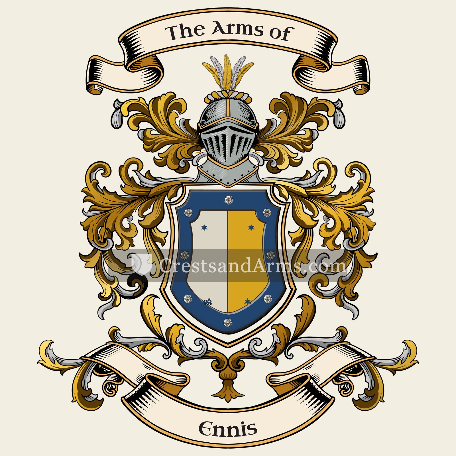 The Ennis coat of arms, drawn from the recorded blazon