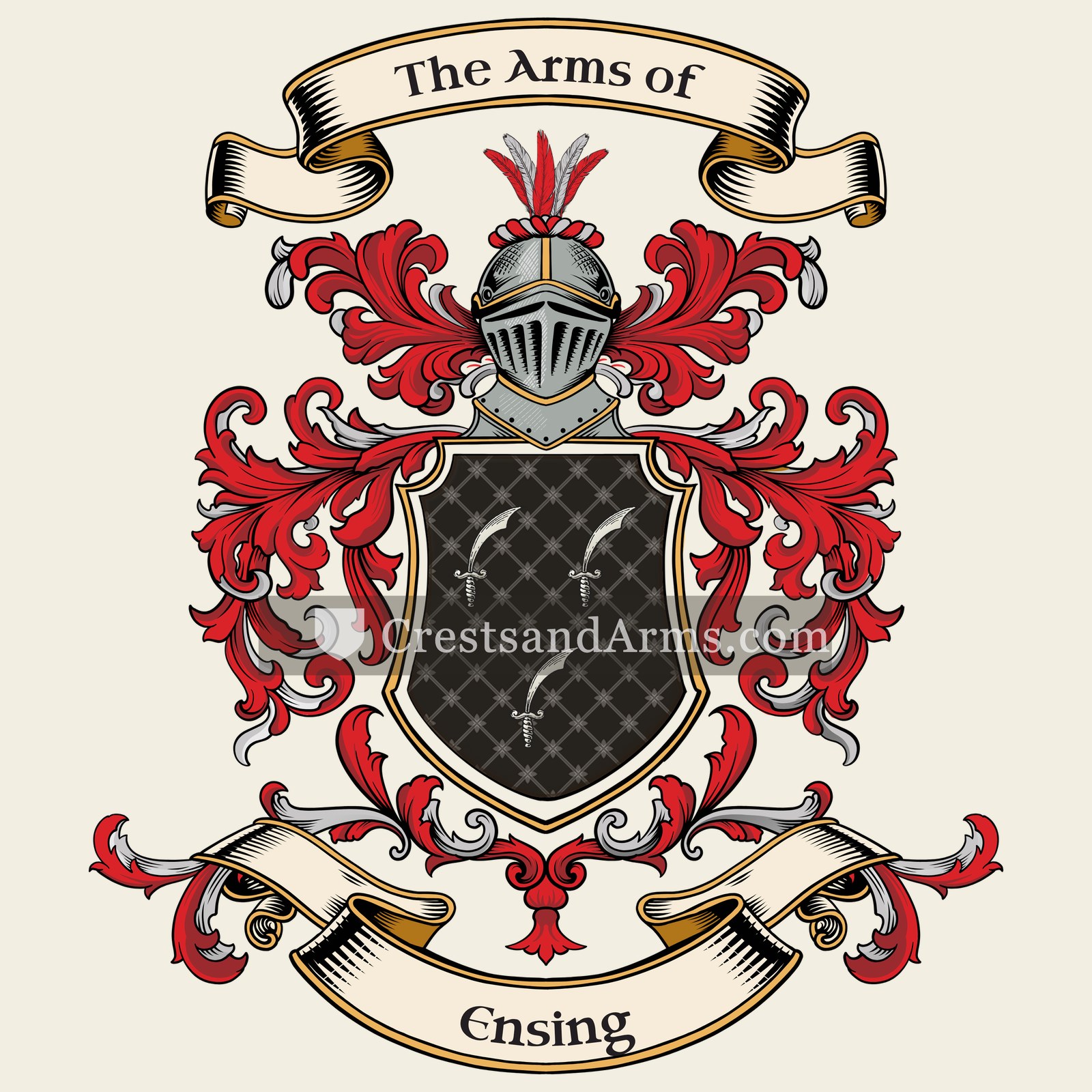 The Ensing coat of arms, drawn from the recorded blazon