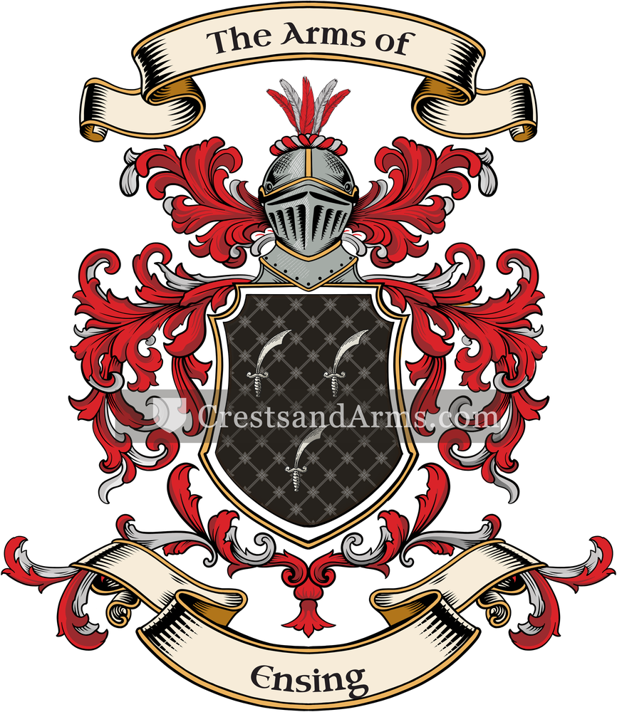 The Ensing coat of arms, drawn from the recorded blazon