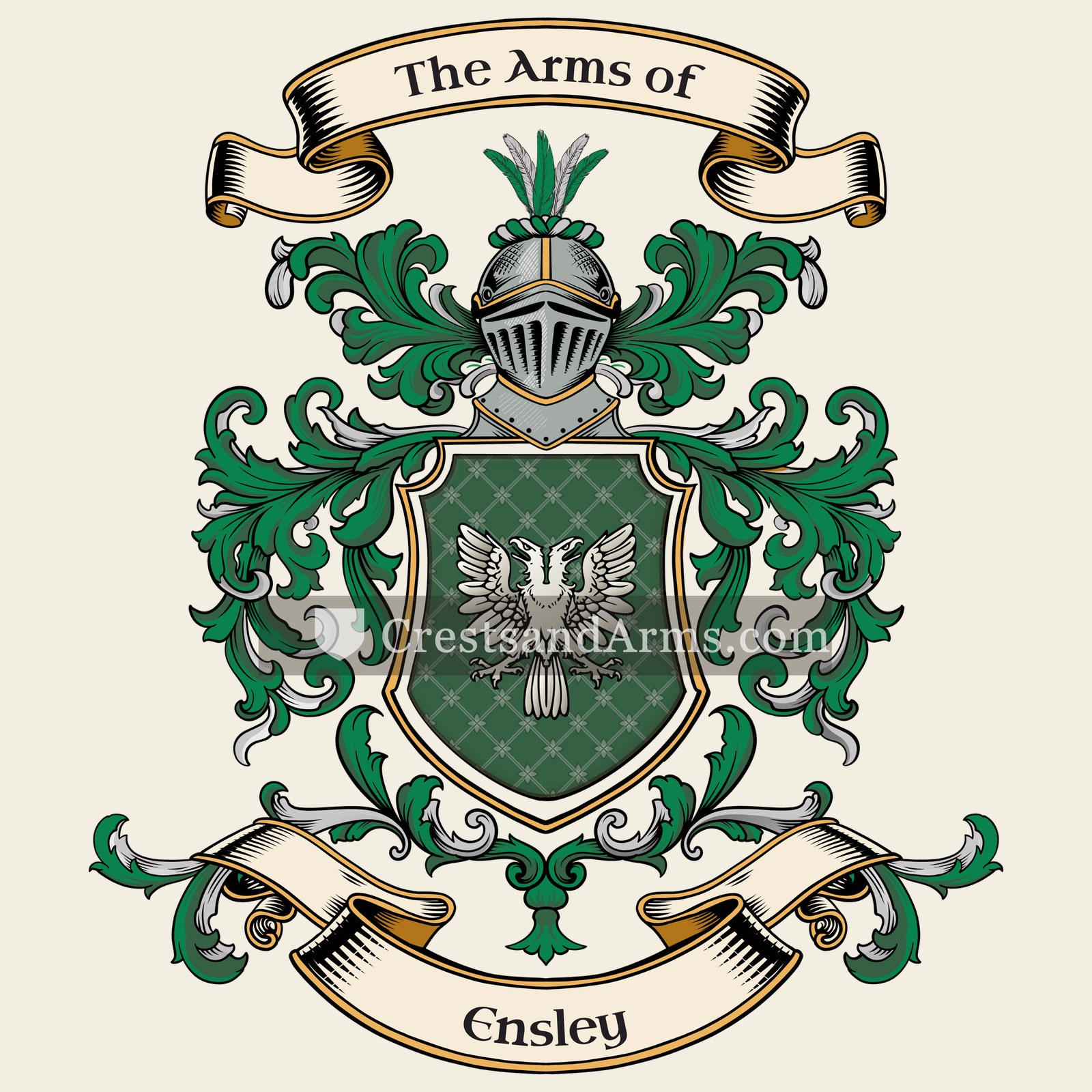 The Ensley coat of arms, drawn from the recorded blazon