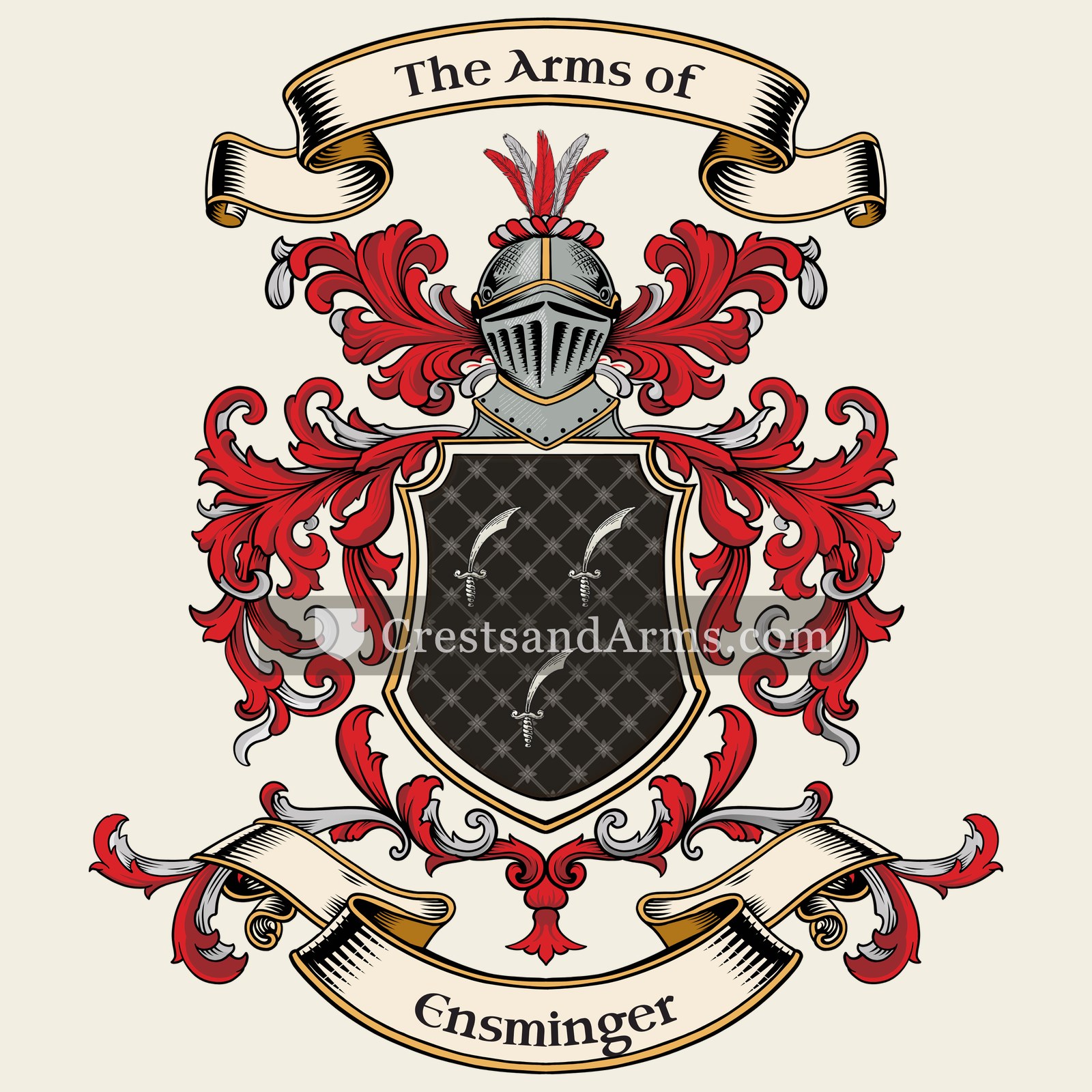 The Ensminger coat of arms, drawn from the recorded blazon