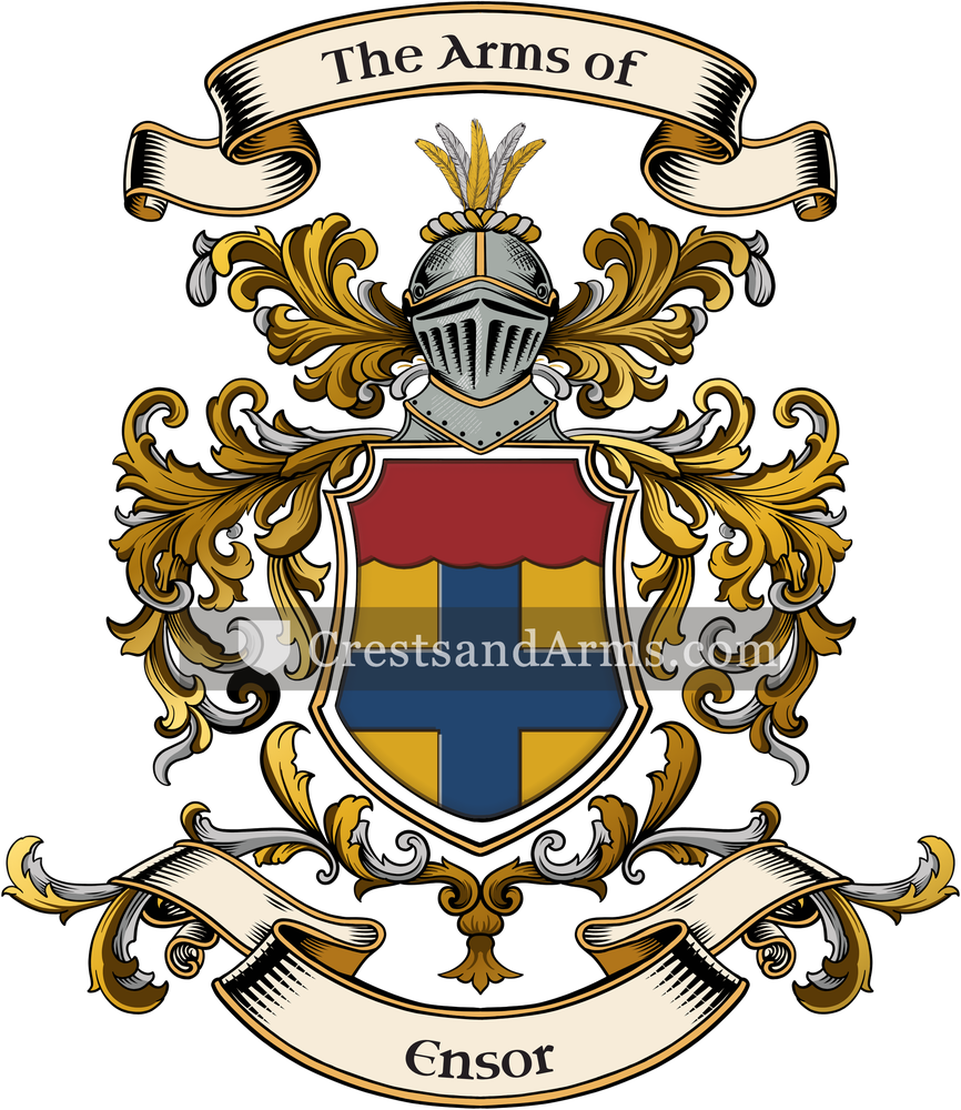 The Ensor coat of arms, drawn from the recorded blazon