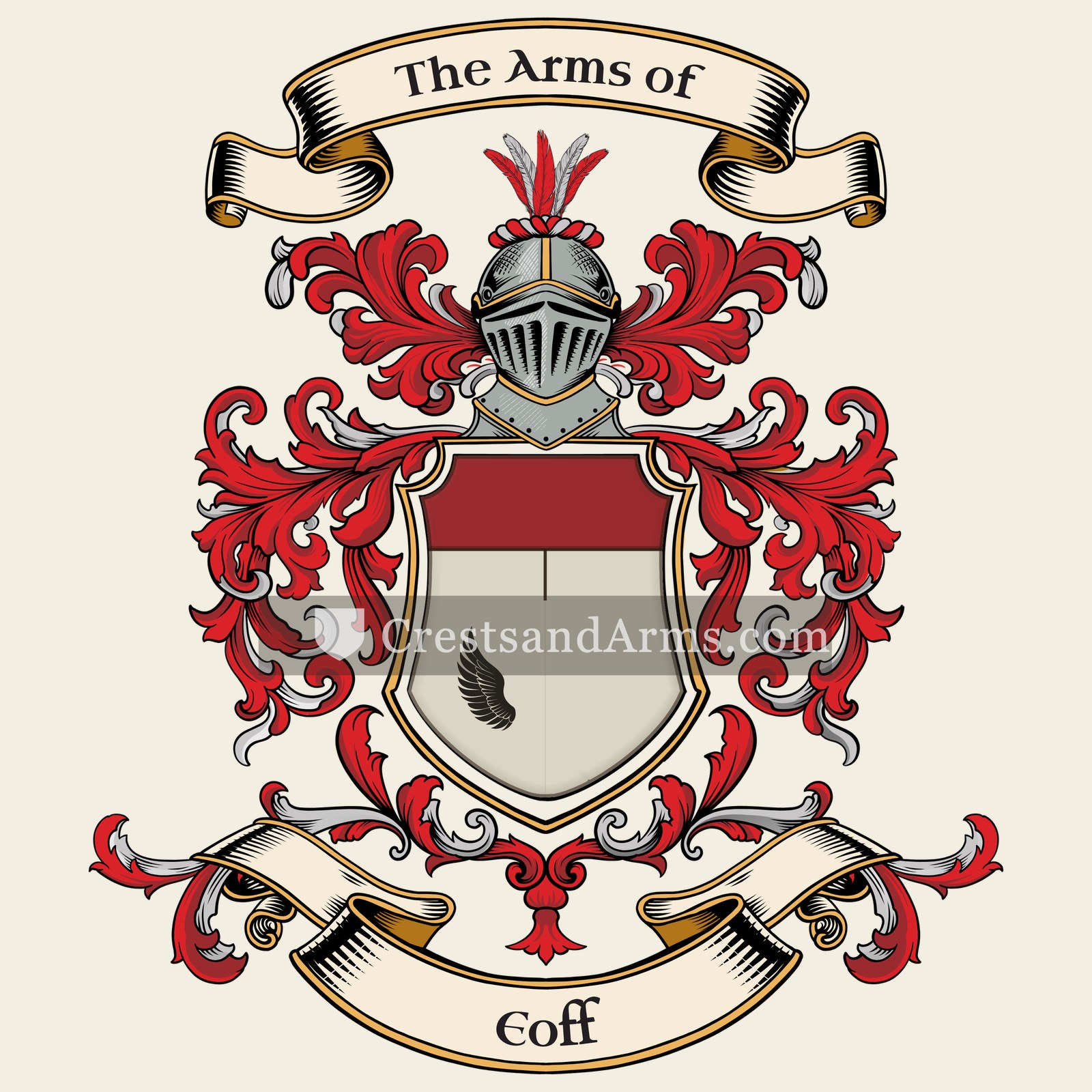 The Eoff coat of arms, drawn from the recorded blazon