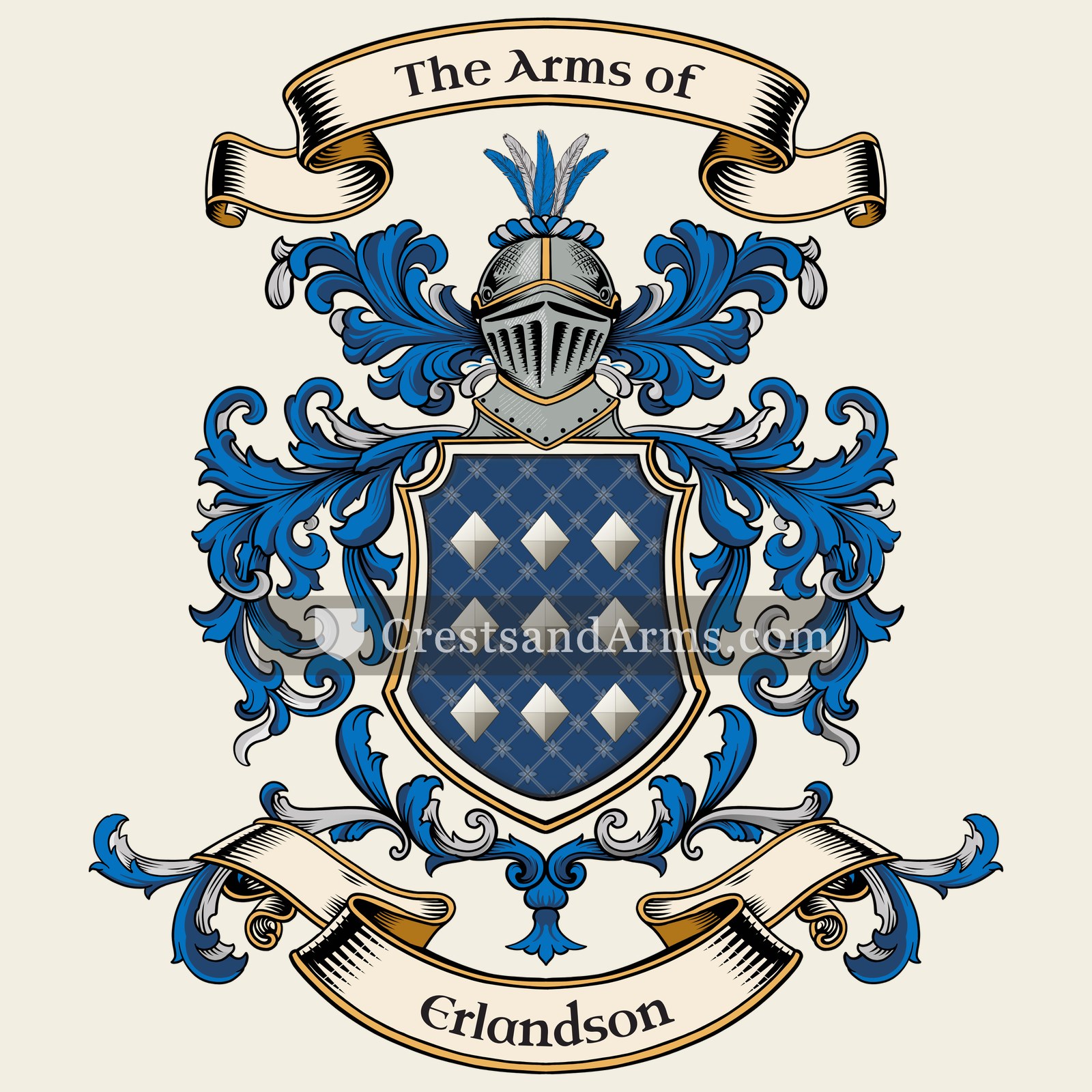 The Erlandson coat of arms, drawn from the recorded blazon