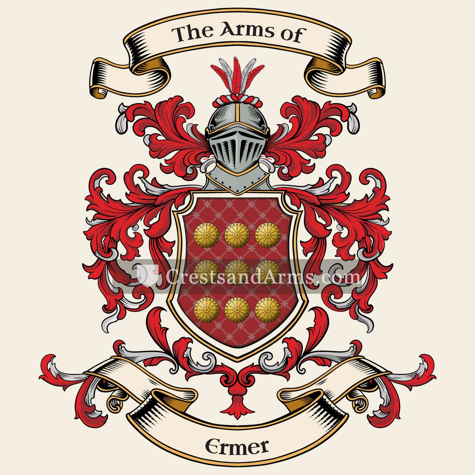 The Ermer coat of arms, drawn from the recorded blazon