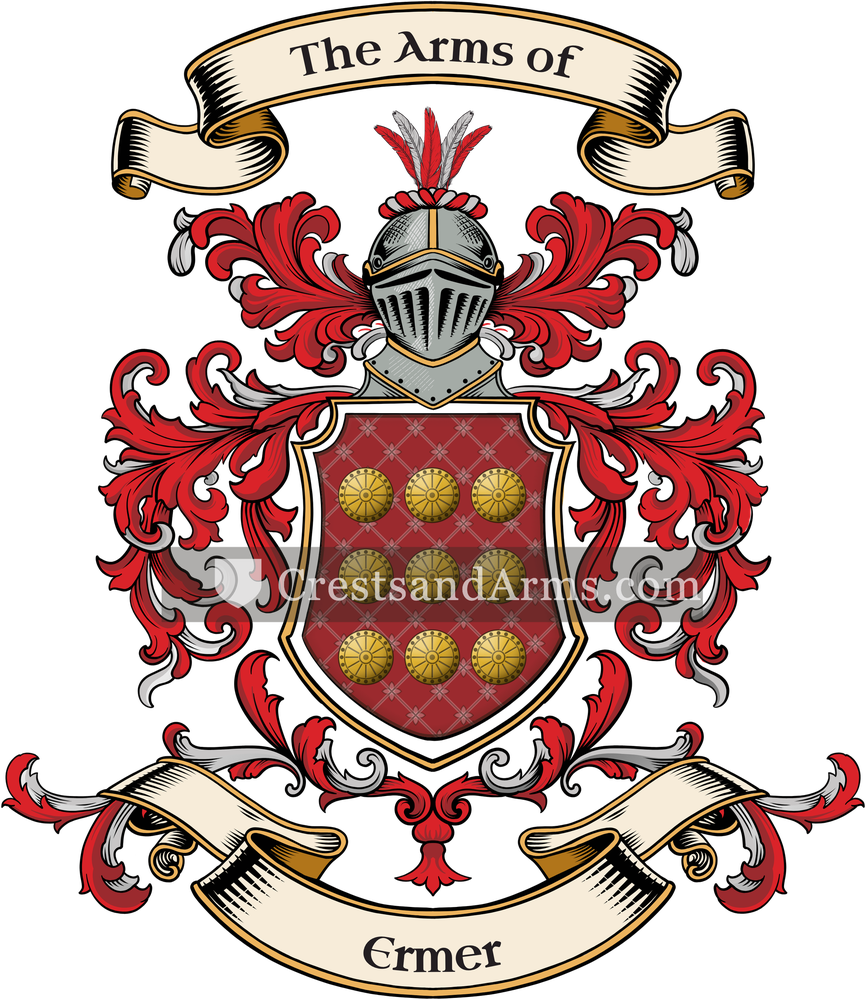 The Ermer coat of arms, drawn from the recorded blazon
