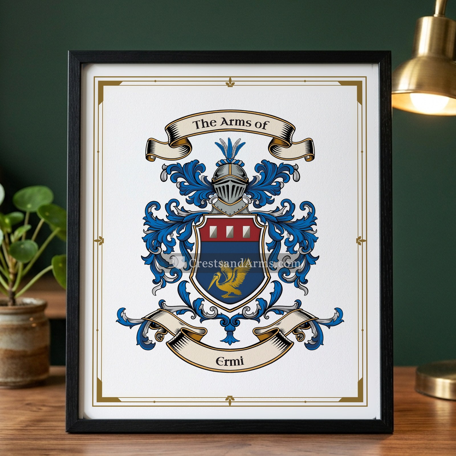 The Ermi arms on the framed, black wood