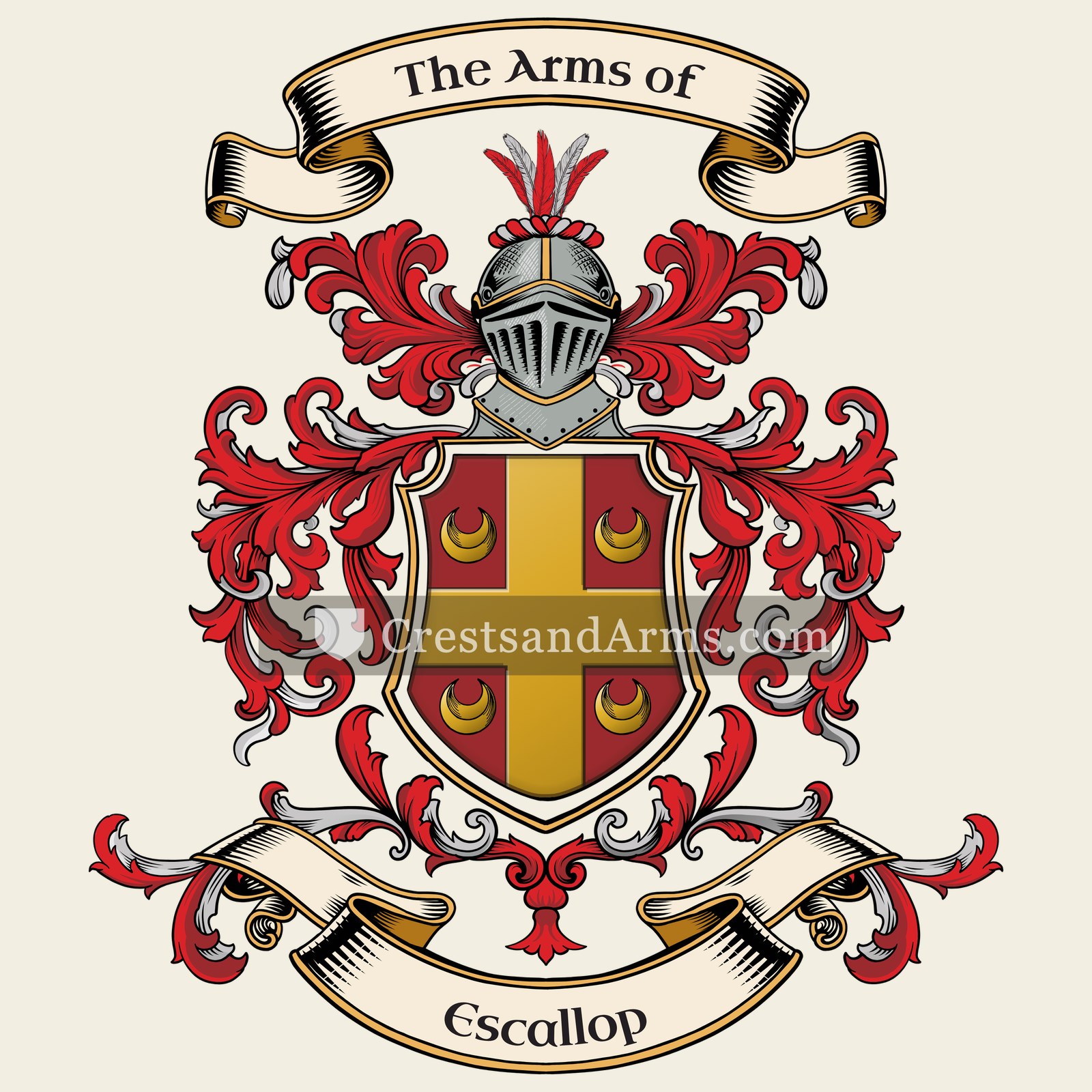 The Escallop coat of arms, drawn from the recorded blazon
