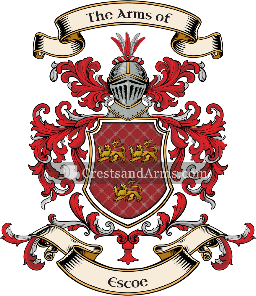 The Escoe coat of arms, drawn from the recorded blazon