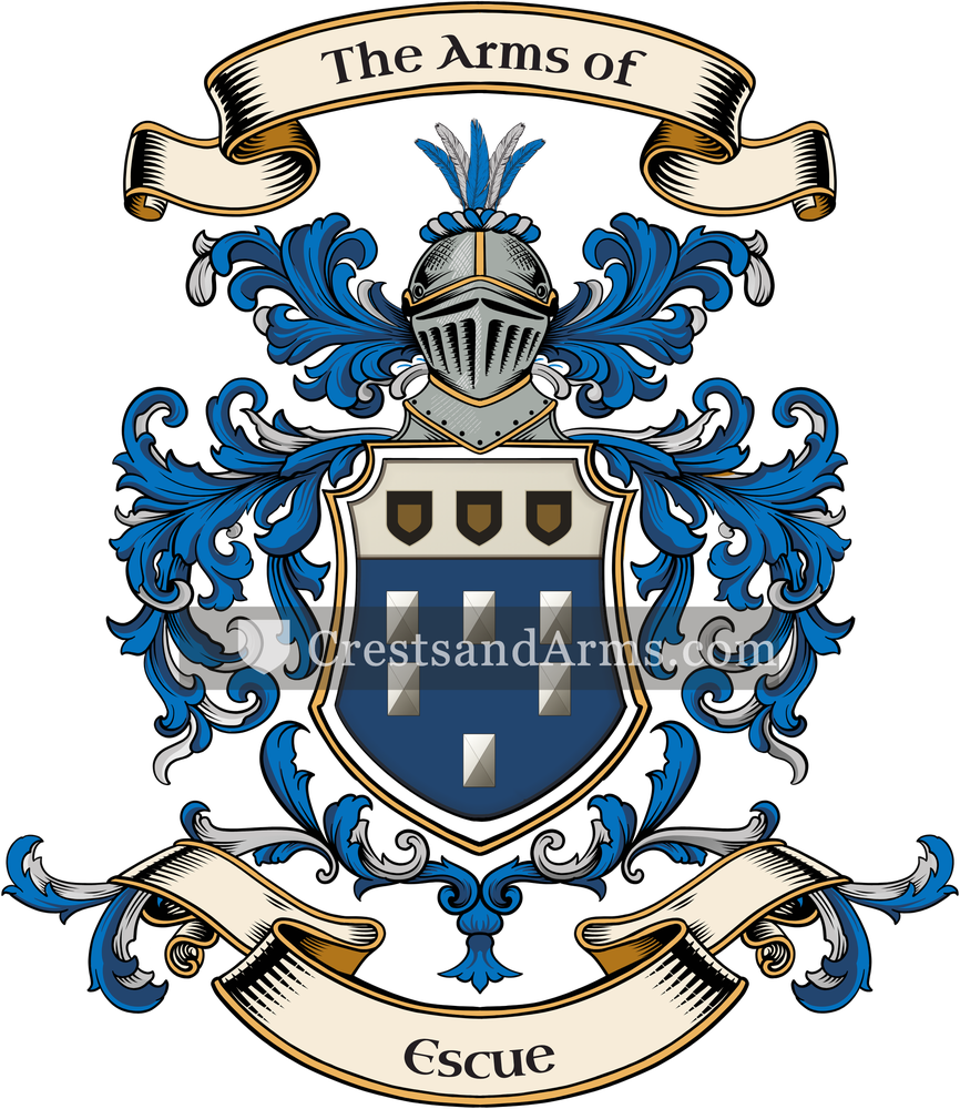 The Escue coat of arms, drawn from the recorded blazon