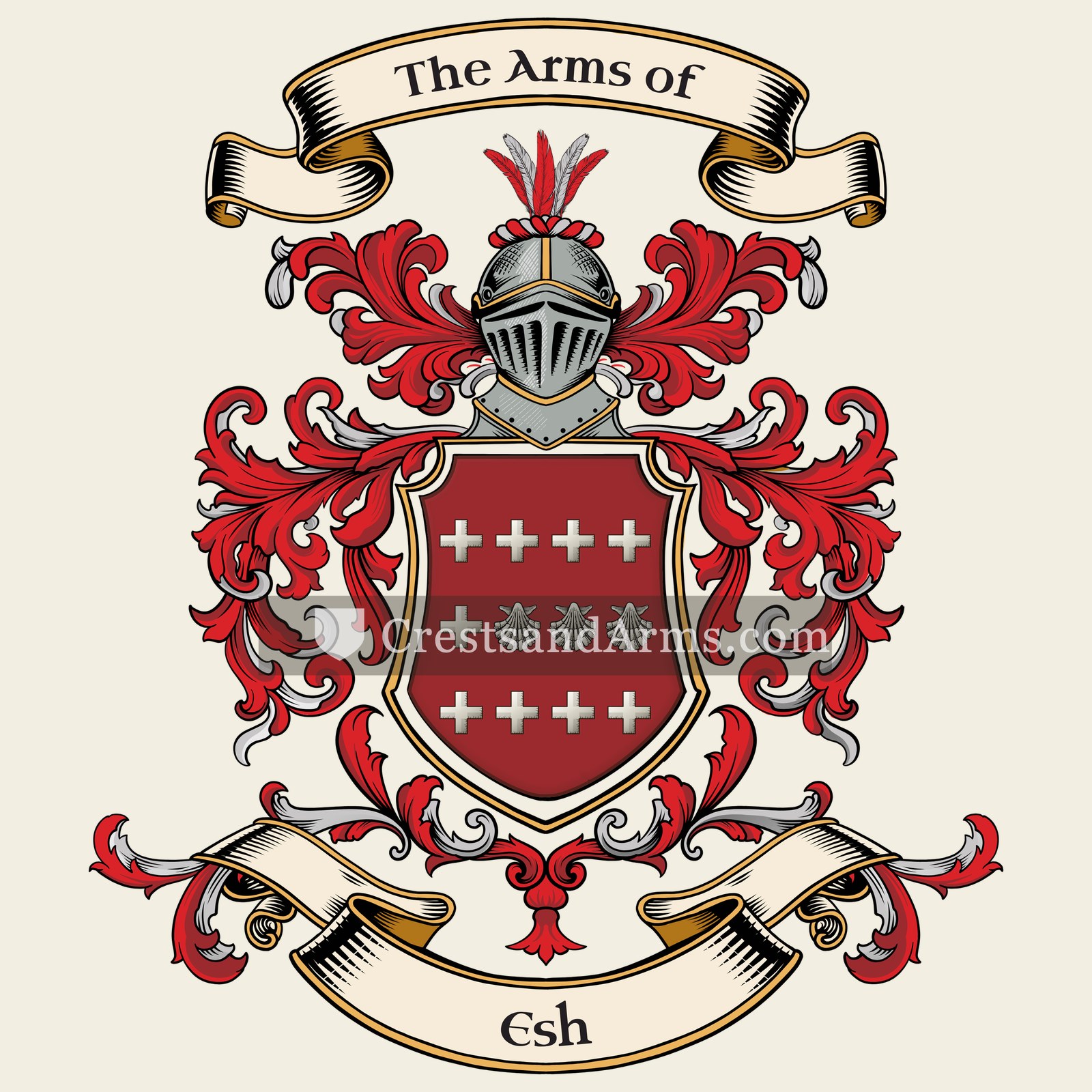 The Esh coat of arms, drawn from the recorded blazon