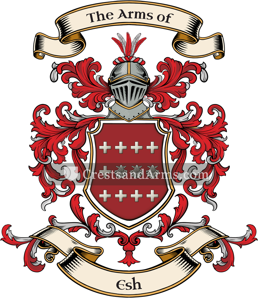 The Esh coat of arms, drawn from the recorded blazon