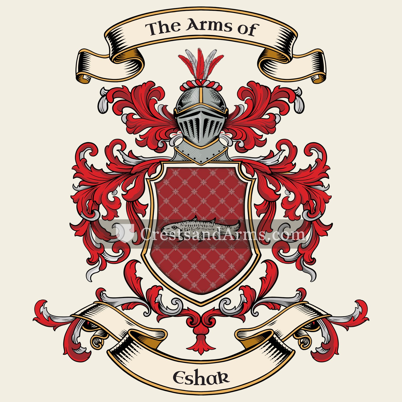 The Eshak coat of arms, drawn from the recorded blazon