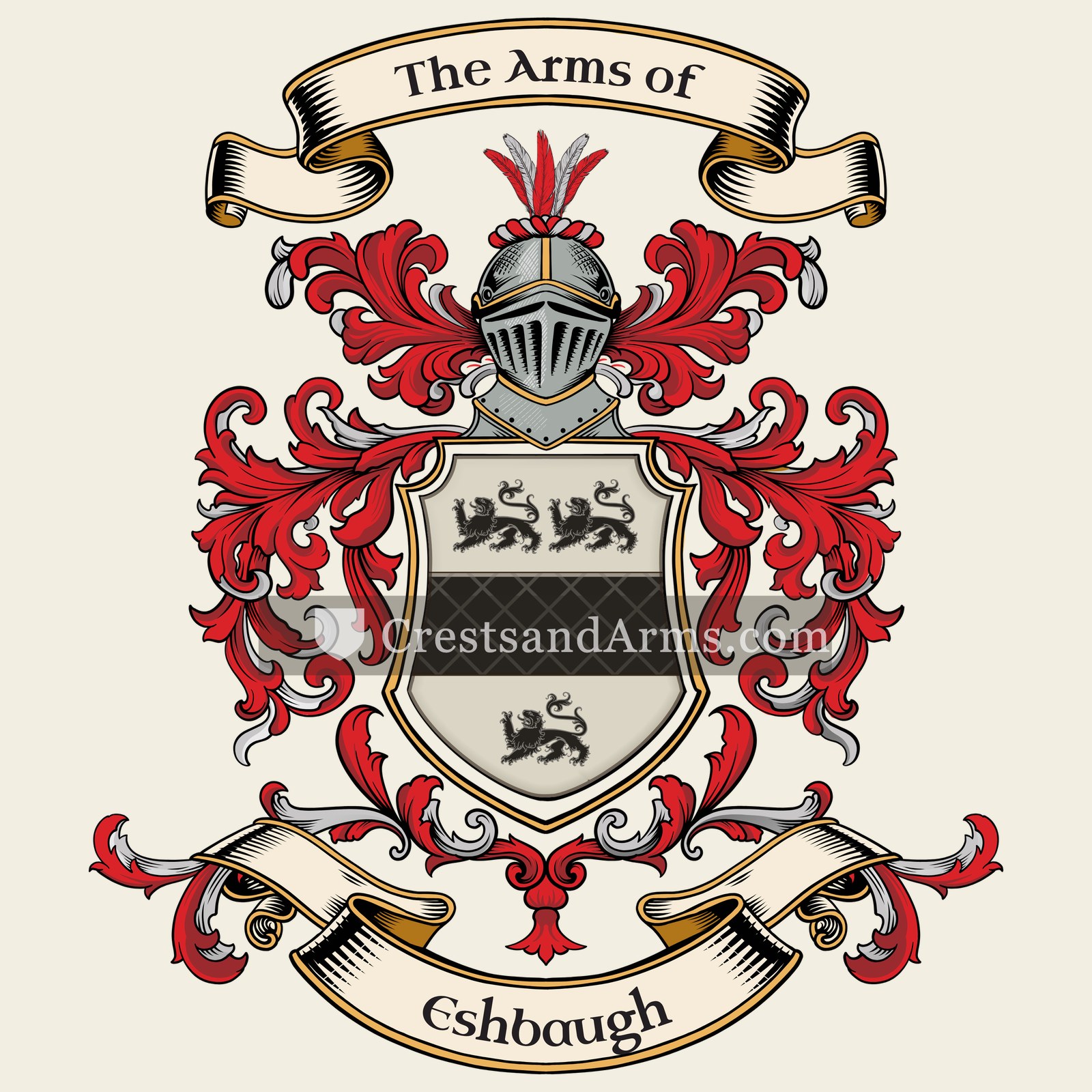 The Eshbaugh coat of arms, drawn from the recorded blazon