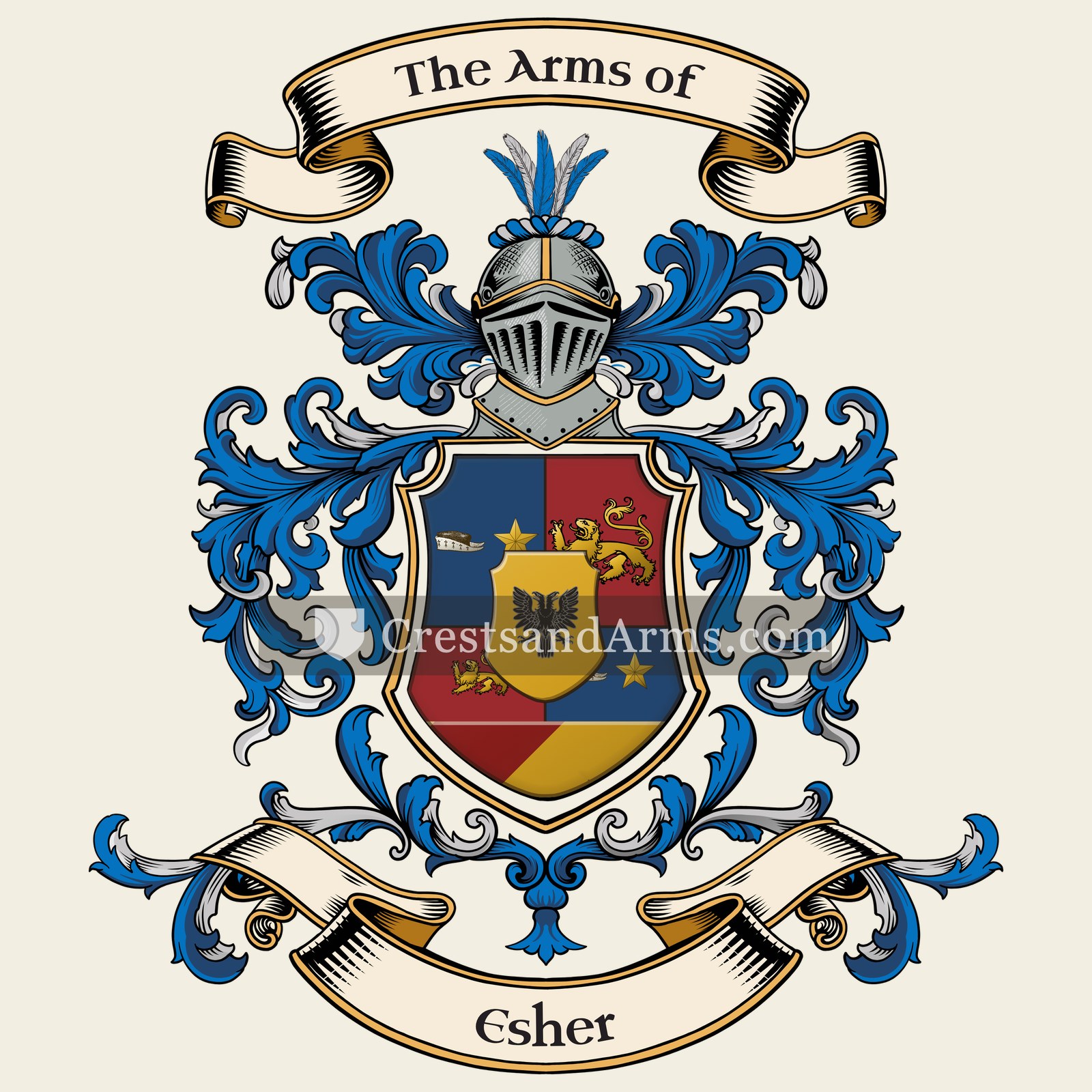 The Esher coat of arms, drawn from the recorded blazon