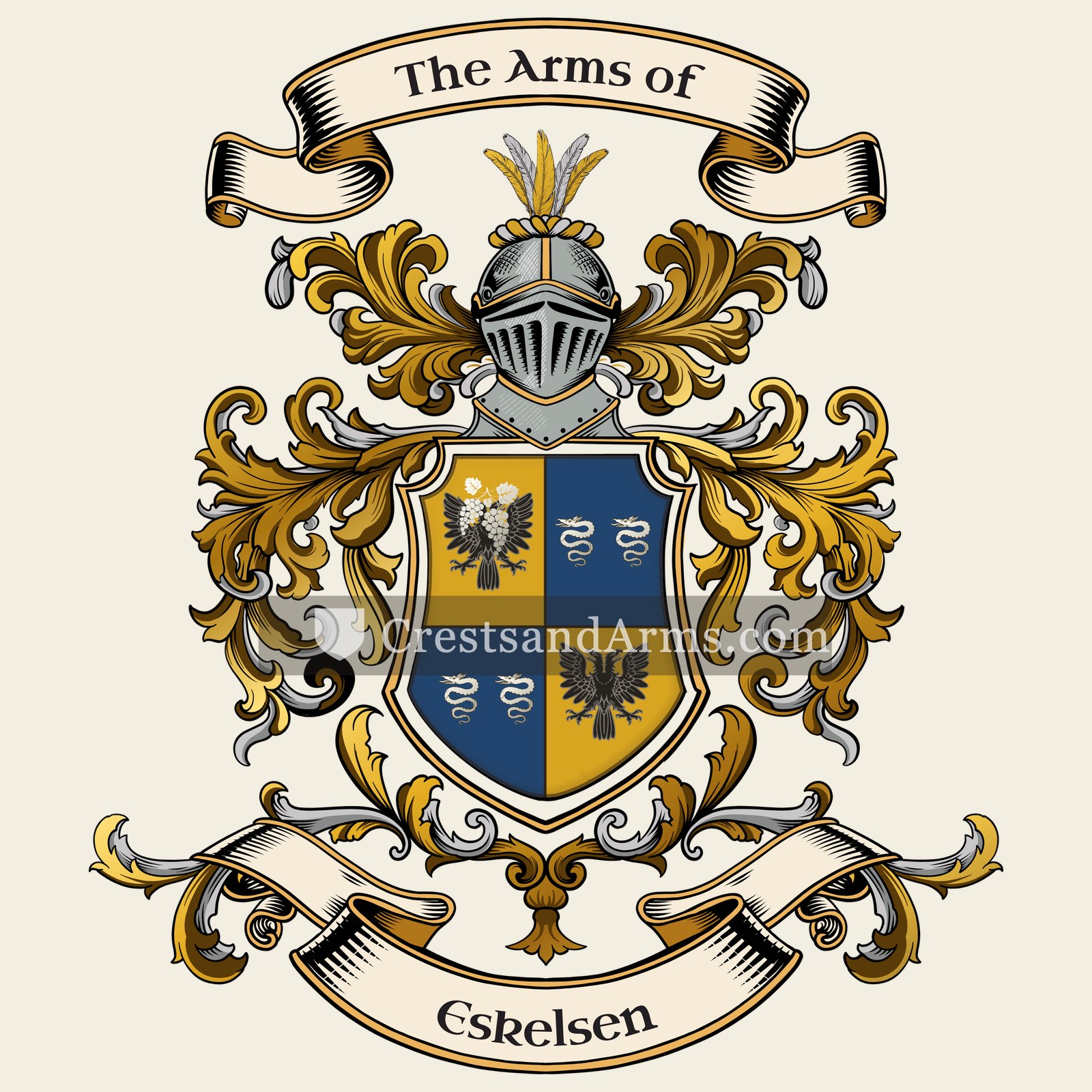 The Eskelsen coat of arms, drawn from the recorded blazon