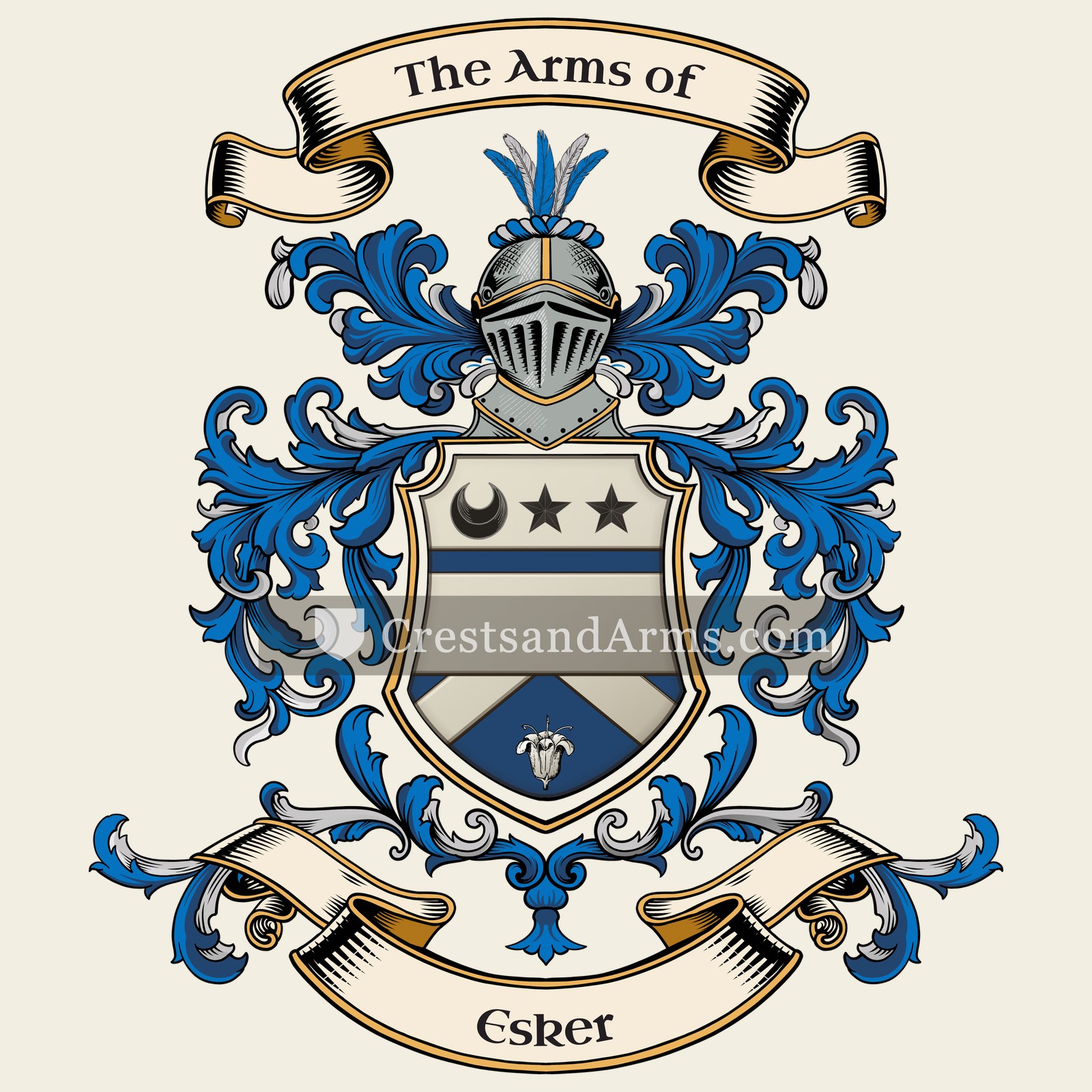 The Esker coat of arms, drawn from the recorded blazon