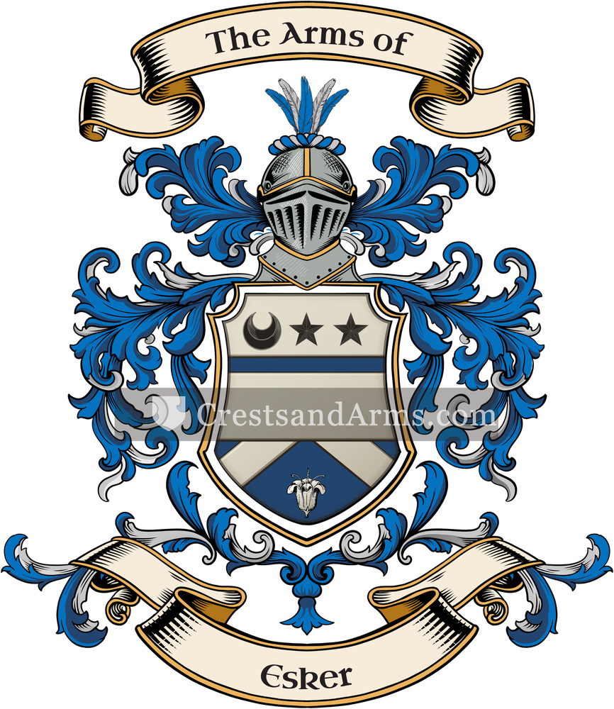 The Esker coat of arms, drawn from the recorded blazon