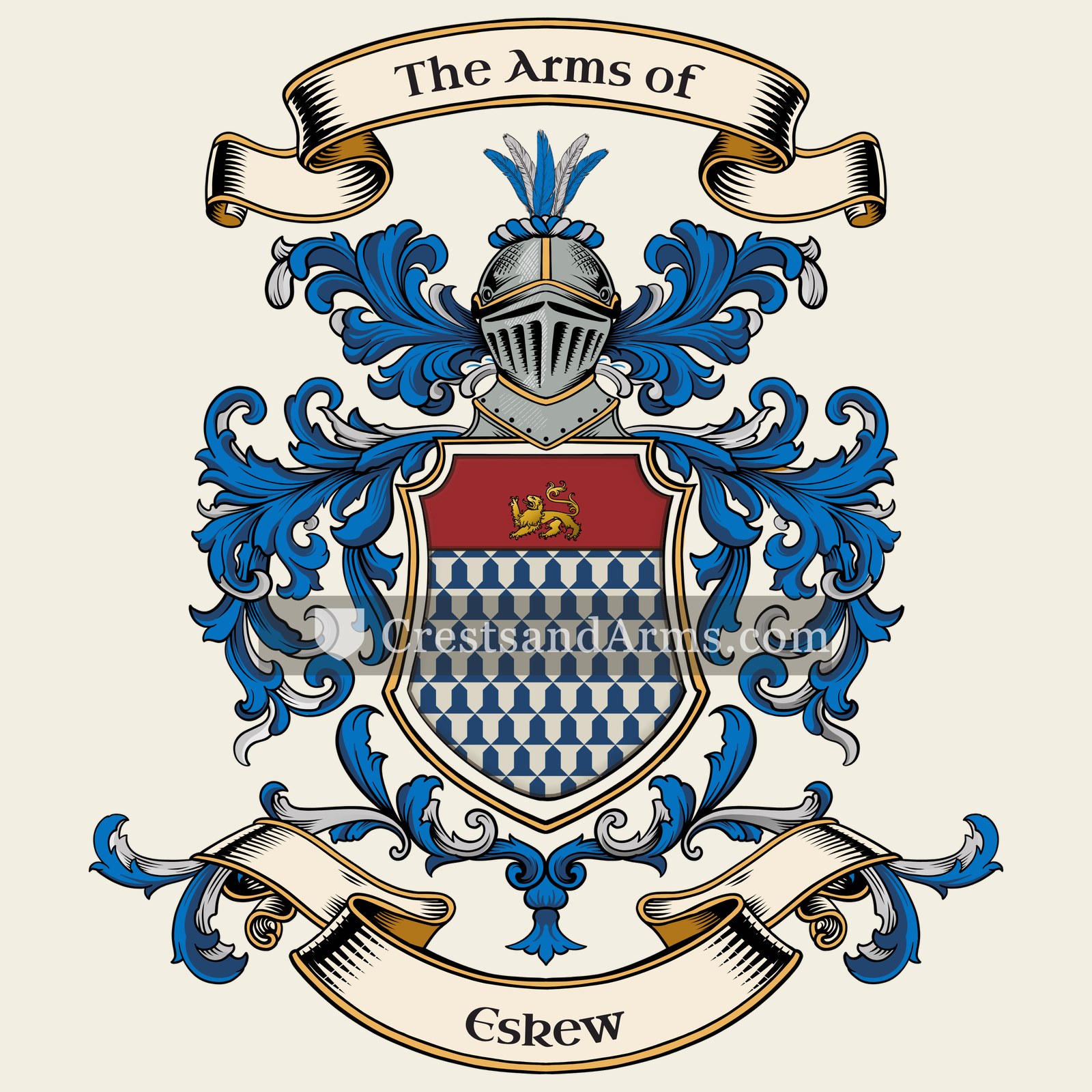 The Eskew coat of arms, drawn from the recorded blazon